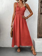 Coral Stretch Maxi Dress with Smocked Waistband and Flared Skirt