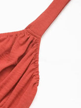 Coral stretch maxi dress with one-shoulder top, ruched detailing, and smocked waistband