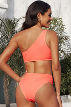 Coral Textured One-Shoulder Bikini Set