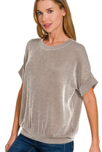 Corded Rib Short Sleeve Striped Blouse for Women BROWN