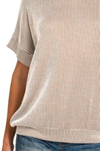 Corded Rib Short Sleeve Striped Shirt for Women Woman T Shirts