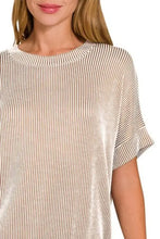 Corded Rib Short Sleeve Striped Shirt for Women Woman T Shirts