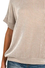 Corded Rib Short Sleeve Striped Shirt for Women Woman T Shirts