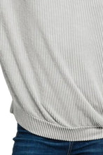 Corded Rib Short Sleeve T-Shirt Gray and White Striped Top Woman T Shirts