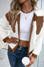 Corduroy Contrast Patchwork Fuzzy Jacket Brown S Woman Outerwear