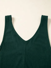 Dark green ribbed knit tank top with deep v-neckline, machine wash cold