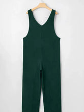 Dark green corduroy v-neck sleeveless jumpsuit, machine wash cold