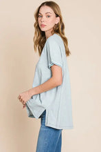 Cotton Bleu by Nu Lab Contrast Trim Short Sleeve Slit T-Shirt Woman T Shirts