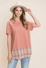 Cotton Bleu lab plaid contrast short sleeve T-shirt in peach plaid