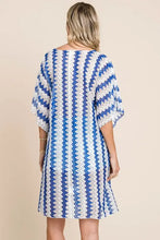 Chic tied striped plunge half sleeve cover-up in blue white chevron