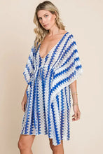 Chic tied striped plunge half sleeve Cotton Bleu by Nu Lab cover-up