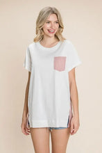 Cotton Bleu label contrast striped short sleeve white t-shirt