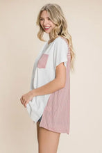 Cotton Bleu label contrast striped short sleeve white T-shirt