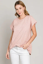 Light pink Cotton Bleu plaid short sleeve t-shirt with rolled cuffs