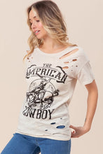 Cotton Slub Laser Distressed Graphic Tee with American Cowboy Design