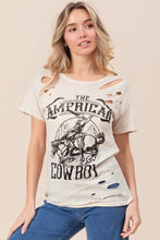 Cotton Slub Laser Distressed Graphic Tee with American Cowboy Design Woman T Shirts