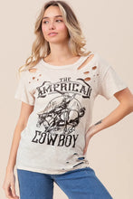 Cotton Slub Laser Distressed Graphic Tee with American Cowboy Design