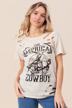 Cotton Slub Laser Distressed Graphic Tee with American Cowboy Design