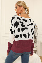 Cow Print Sweater with Boat Neck and Regular Sleeve Length