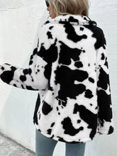 Cow Print Collared Neck Button Up Fuzzy Jacket Woman Outerwear