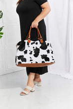 Cow Print Plush Weekender Bag with Brown Leather Handles