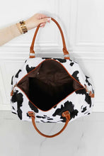 Cow Print Plush Weekender Bag with Brown Leather Handles