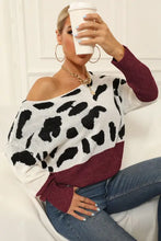 Cow Print Sweater with Boat Neck and Regular Sleeve Length Sweater Pullovers