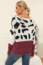 Cow Print Sweater with Boat Neck and Regular Sleeve Length Sweater Pullovers
