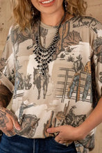 Cowboy Patterned Womens T Shirt in Stretch Polyester Blend Woman T Shirts