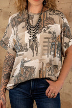 Cowboy Patterned Womens T Shirt in Stretch Polyester Blend