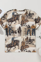 Cowboy Patterned Womens T Shirt in Stretch Polyester Blend Woman T Shirts