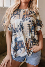 Cowboy Patterned Womens T Shirt in Stretch Polyester Blend