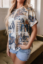 Cowboy Patterned Womens T Shirt in Stretch Polyester Blend