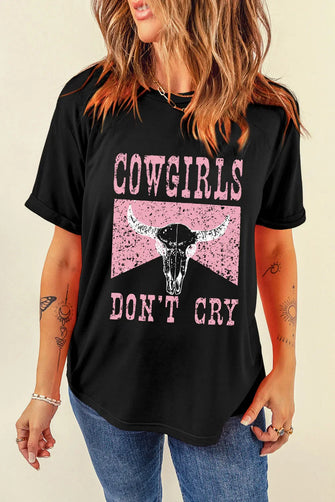 Cowgirls Dont Cry Black Graphic T-Shirt for Women Black