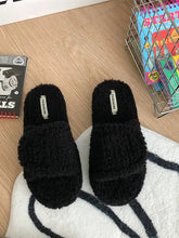 Cozy fuzzy open toe slippers in black