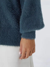 Cozy knit button-down cardigan in plush deep teal fuzzy sweater