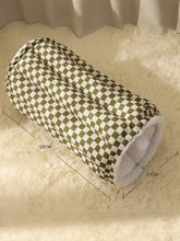 Cozy plush pet tunnel nest with olive white checkered design