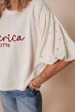 Cream America EST 1776 Shirt with Pearl Embellishments for Women Woman T Shirts