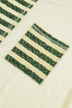 Cream and Green Striped Long Sleeve Knit Top for Women Woman T Shirts