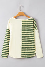 Cream and Green Striped Long Sleeve Knit Top for Women