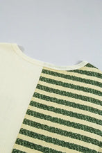 Cream and Green Striped Long Sleeve Knit Top for Women Woman T Shirts