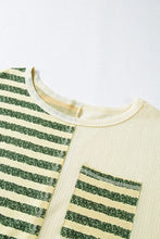 Cream and Green Striped Long Sleeve Knit Top for Women Woman T Shirts
