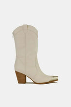 Cream Block Heel Ankle Boots with Metal Toe Ivory Woman Boots