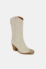Cream Block Heel Ankle Boots with Metal Toe