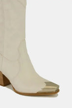 Cream Block Heel Ankle Boots with Metal Toe Woman Boots