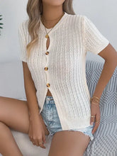 Cream cable knit button short sleeve cardigan with lace detailing