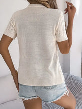 Cream cable knit button short sleeve cardigan with lace detailing