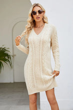 Cream Cable Knit Sweater Dress with Long Sleeve Length Cream