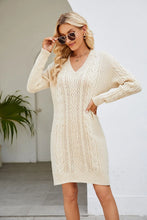Cream Cable Knit Sweater Dress with Long Sleeve Length