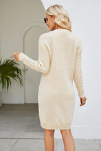 Cream Cable Knit Sweater Dress with Long Sleeve Length